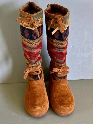 Steger Mukluks Redrock Moose Hide Womens 6N Barely Worn Chestnut Wool Inserts