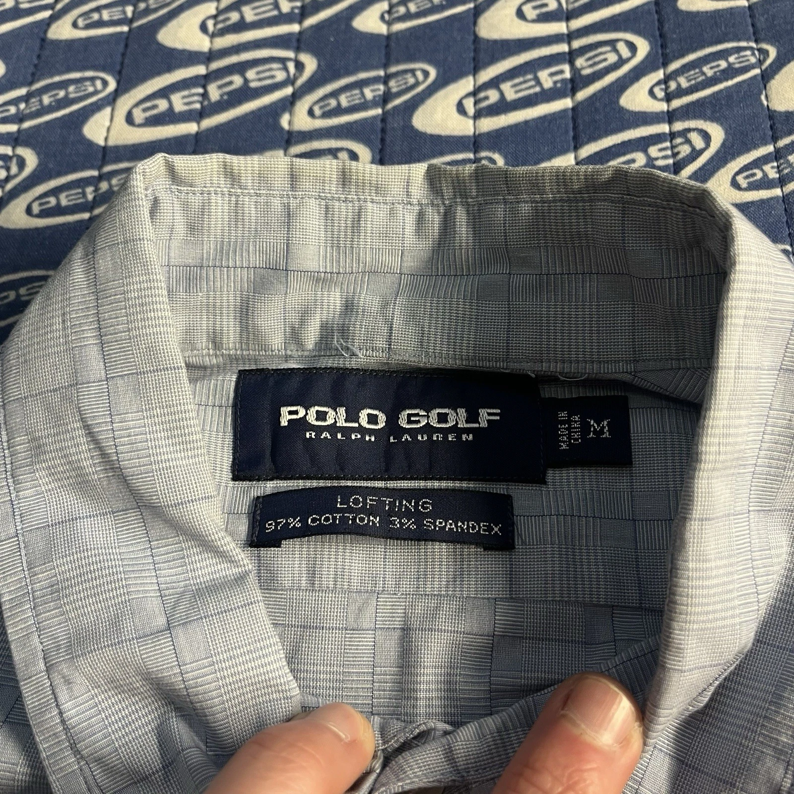 Men’s Ralph Lauren Polo Golf Button Shirt Long Sleeve Blue Check Sz Medium