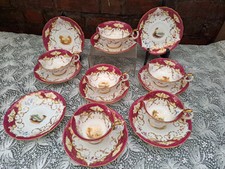 Antico servizio da tè in porcellana inglese dipinto a mano scene rurali *solo esposizione*