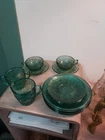 12  Piece  Set Jeanette Glass Co. DORIC & PANSY Ultramarine Green Childs Tea Set