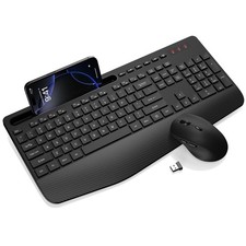 Wireless Keyboard and Mouse Combo - Full-Sized Ergonomic 1 PACK, Black