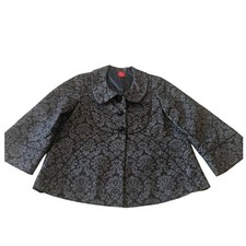 Oscar de la Renta Brocade Swing Jacket Black Metallic Damask Evening Coat Sz 6