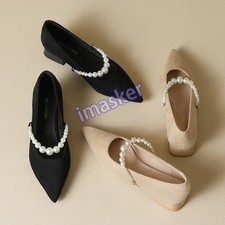 Women's Faux Suede Pointed Toe Pumps Pearls Decor Club Party Office Dress Shoes