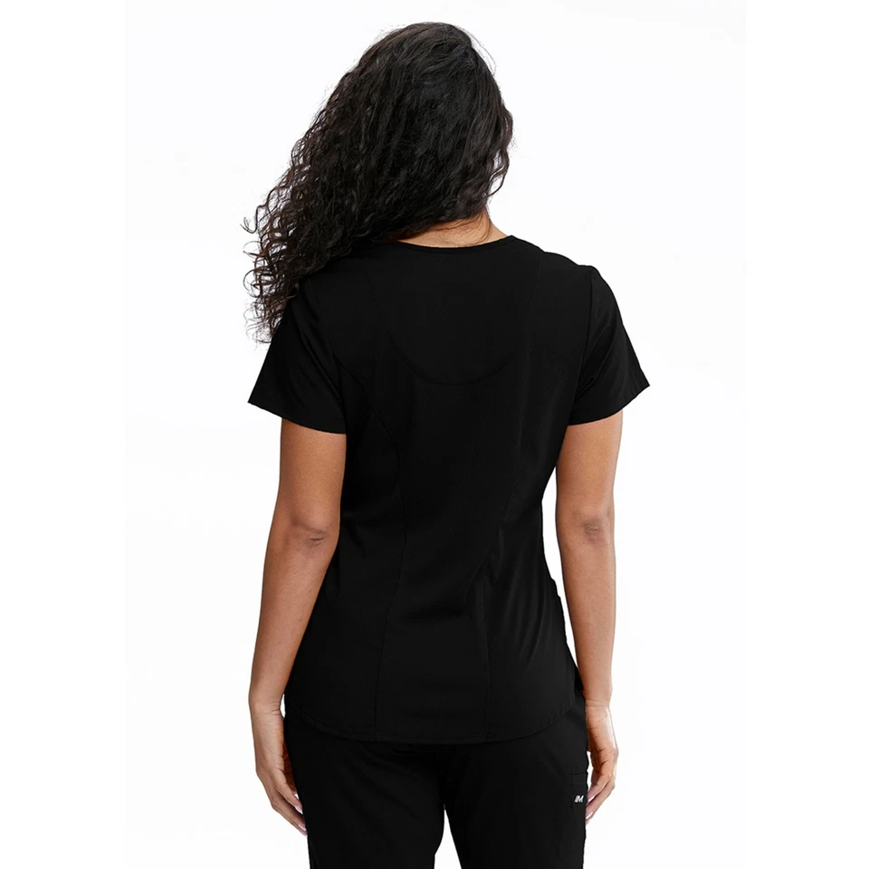 Motion By Barco MOT001 Feminino 3 Bolsos Decote V Malha Costela Inserção Esfoliante Pequeno Preto - Imagem 2 de 4