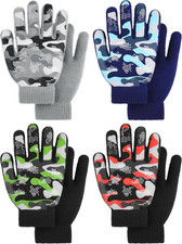 4 Pair Stretch Winter Kids Gloves - Full Fingers Magic Gloves for Boys  Girls