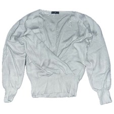 F&F Cream Knit Wrap Top UK 12 Ribbed Long Sleeve Stretch V Neck