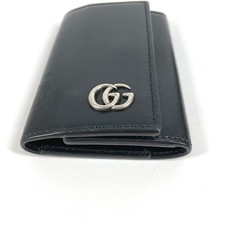 GUCCI GG Marmont Logo 6-ring Key Case Black Leather Key Holder Unisex W7.5xH11cm
