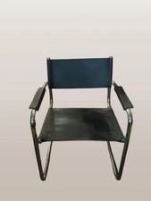 fauteuils design tubulaires en chrome et croûte de cuir, dans le goût de Mart St