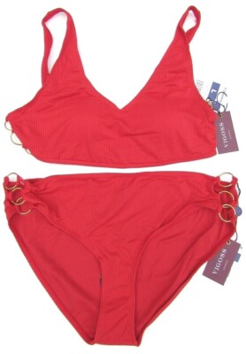 VIGOSS Women's Rust Red Ribbed Bikini w Gold Rings VLQG-174 SM or LG NWT