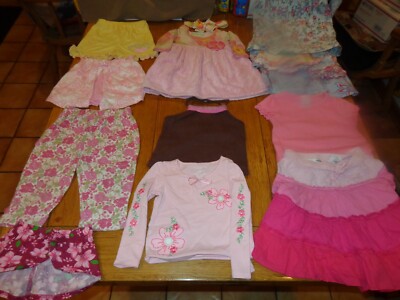 12 USED GIRLS BABY CLOTHES 12 to 24 MONTHS 3 P.J.s  3 TOPS 3 SHORTS & MORE # 438