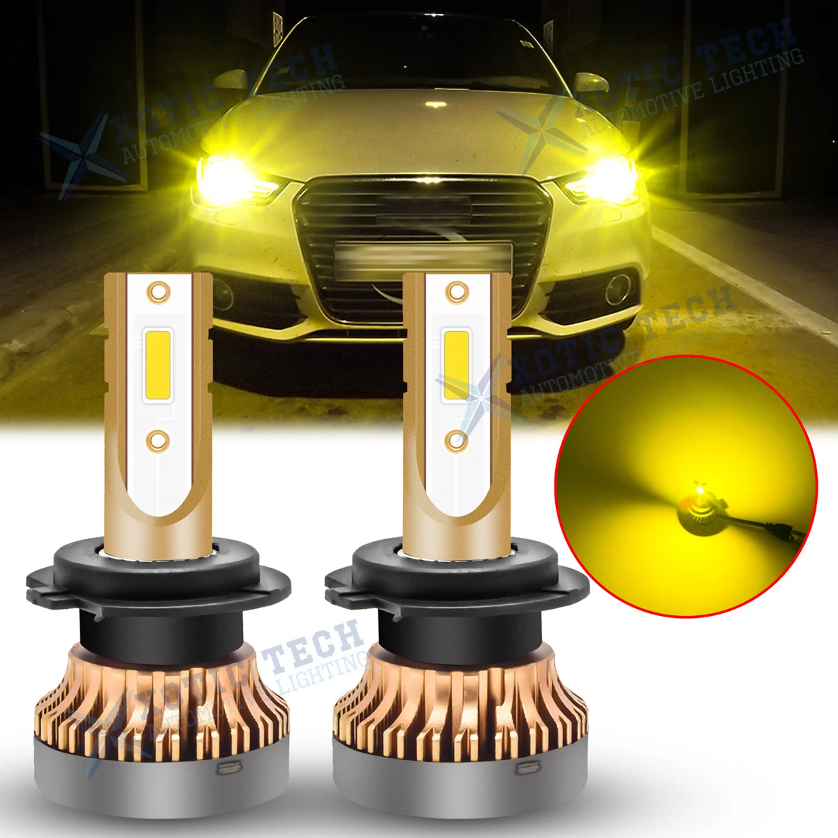 Golden Yellow H7 3000K LED Headlight High Beam Bulbs for Audi A3 A4 A5 A6  Q5 Q7