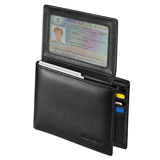 Genuine RFID Black Leather Bifold Wallet for Men