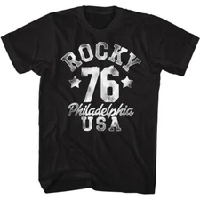 Rocky T-Shirt Distressed Splotchy 76 Logo Black Tee