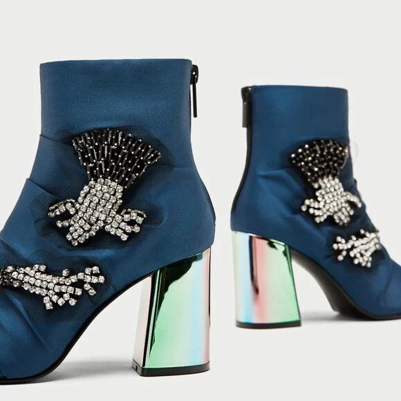 NUEVO CON ETIQUETAS Botines Zara Talla 6.5 Satén Joyas 5110/201 Foto 3 de 4