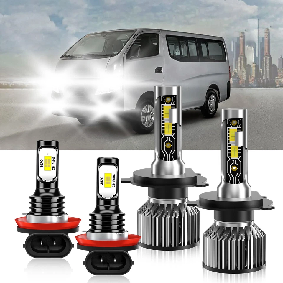 4x Combo de faros LED bombillas altas/bajas + lámpara antiniebla para Nissan NV350 Urvan 2018-2019 Foto 2 de 4