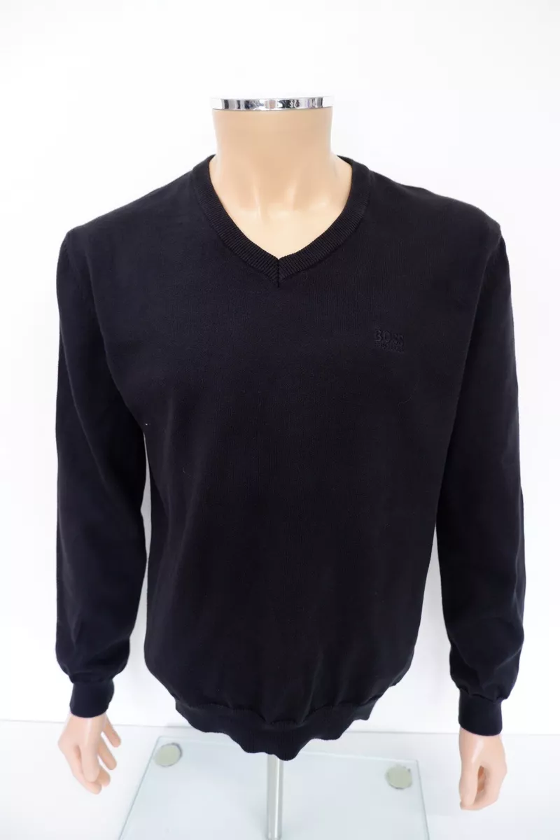 Hugo Boss Mens V Neck Knit Jumper Sweater Size L Large Black Barneys Long Sleeve