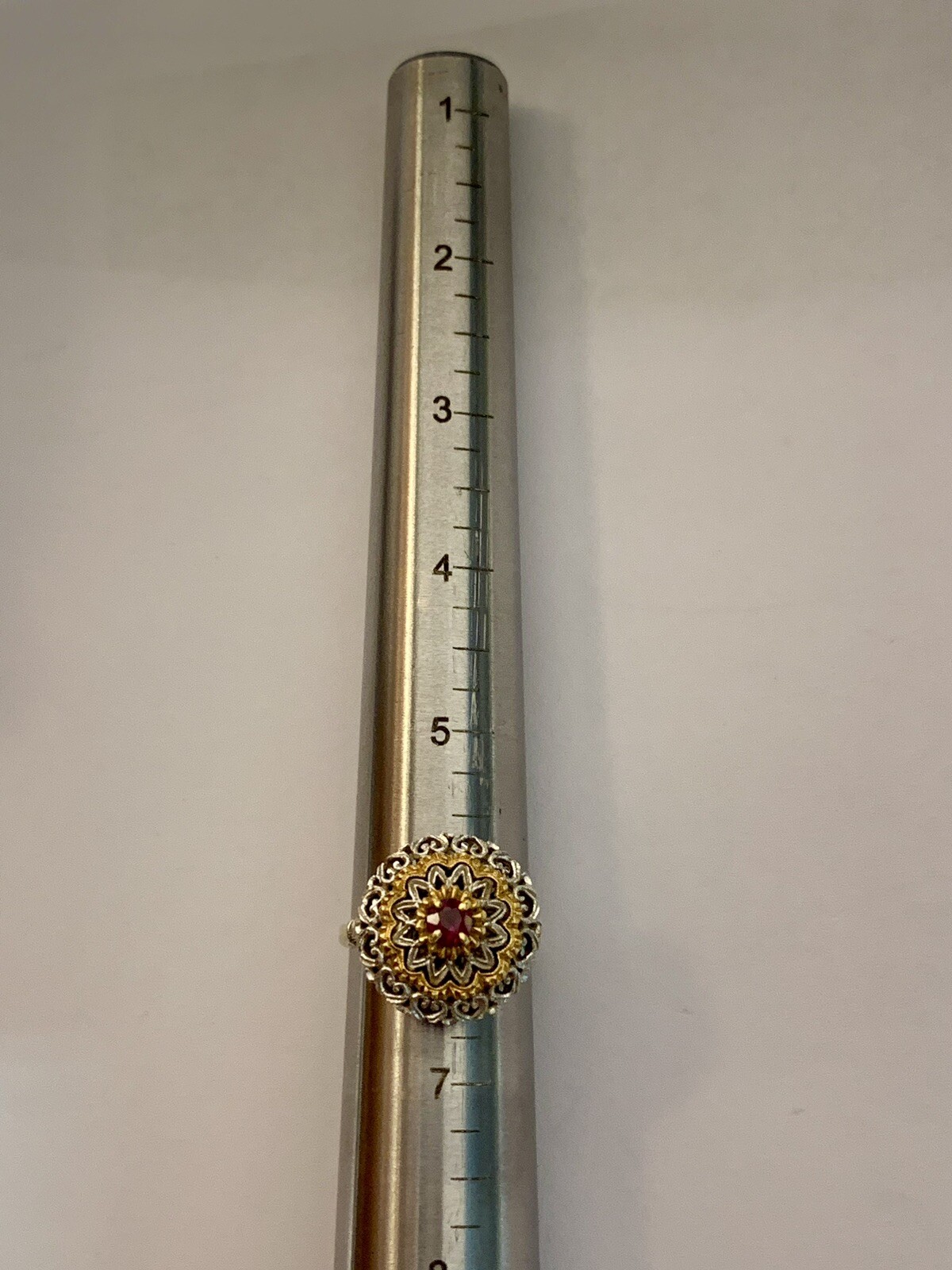 Vintage Natural Red Ruby 18k Solid White & Yellow… - image 12