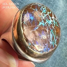 Australian Koroit Boulder Opal Ring in 14k 925. 1" 29g Video