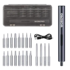 WORKPRO 22PC Mini Precision Electric Screwdriver Set S2 Steel Bit LED Work Light