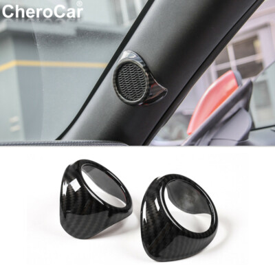 2X Carbon Fiber A-Pillar Speaker Trim Cover For Ford Mustang 2015 2016 2017 2018