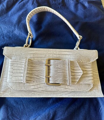 Tosca Blue Cream/Silver Touch of Pink Soft Textured Leather Handbag Purse Italy