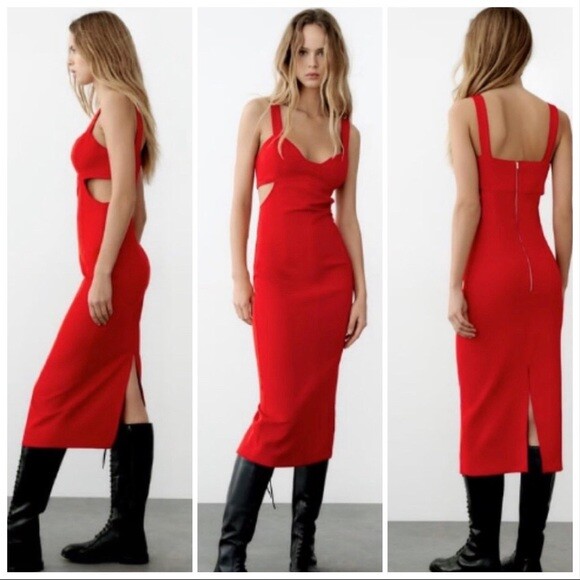 LAST size L NWT ZARA AW21 RED STRAPPY CUT OUT DRESS 9878/189