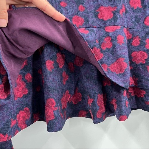 Modcloth Blue Purple Multi Color Floral Brocade Ruffle Peplum Blazer Jacket L - Picture 10 of 11