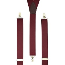 Plain Dark Red Burgundy Clip On Trouser Braces Elastic Suspenders Handmade UK