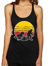 Sunset Silhoutte Unicorn and Sasquatch Tri-Blend Racerback Tank Top