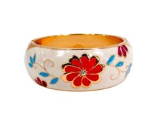 Flower bangle bracelet with red and blue flowers on white enamel, rose gold NEW