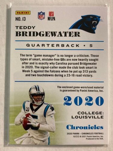 2020 Panini Chronicles Jersey #13 Teddy Bridgewater /299 SL@MF7 - Picture 2 of 2