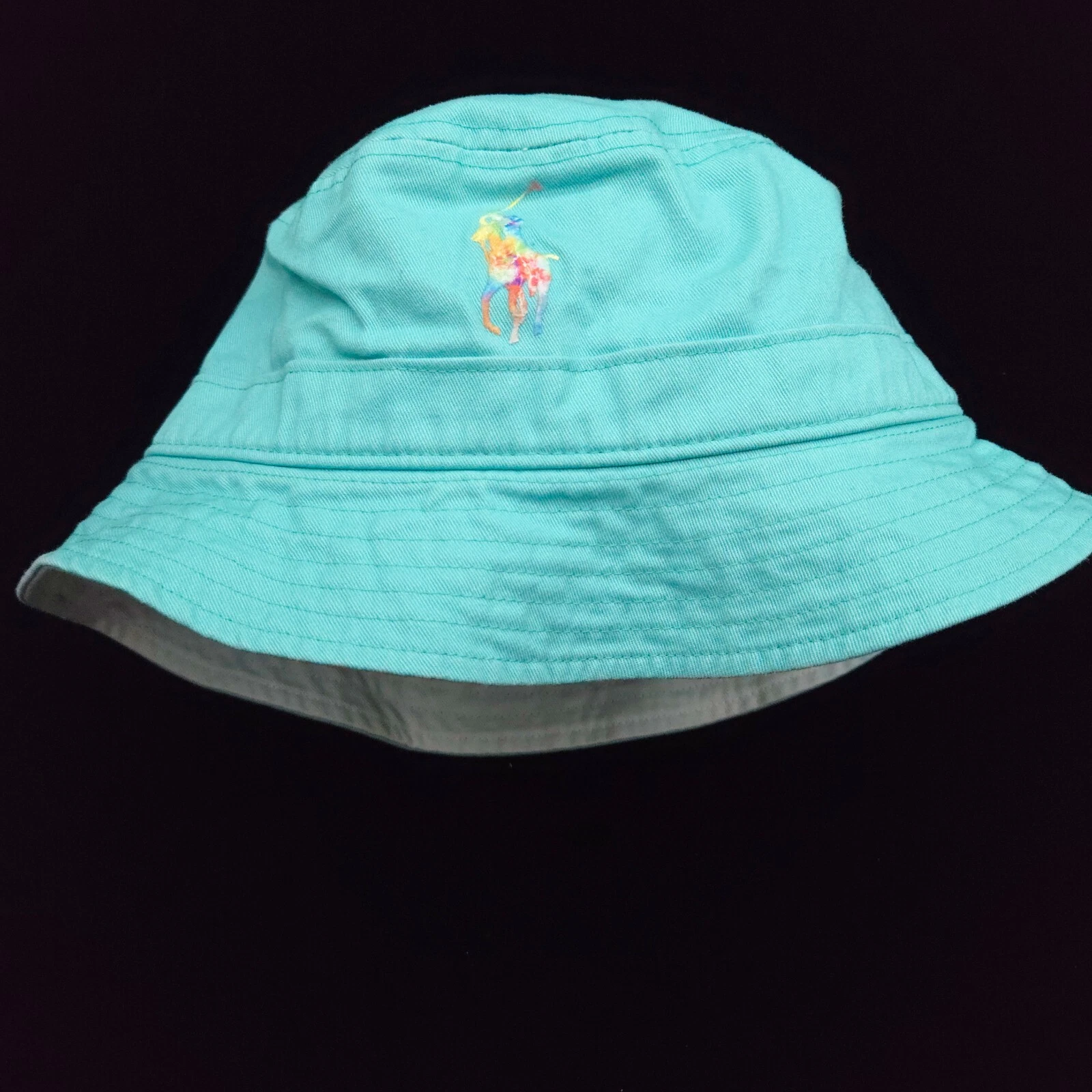 NEW! POLO RALPH LAUREN BUCKET HAT -S/M AQUA BLUE TIE DYE BIG PONY -CHINO TWILL