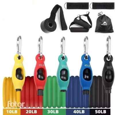 5 bands Latex Resistance Bands Set Gym Door Anchor Ankle Straps With Bag Kit Set