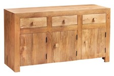 Solid Mango Light Wood 3 Drawers Large Storage Sideboard Dining Room Furniture