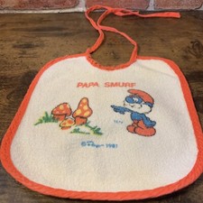 Vintage Smurfs Papa Smurf 1981 Peyo Baby Bib Vinyl Back Free Shipping 