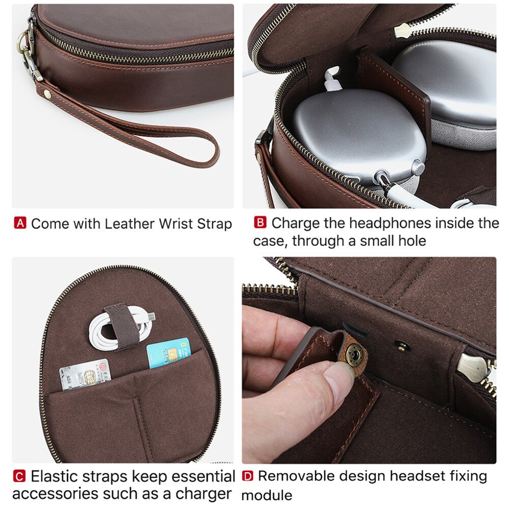 Genuine Leather Case For Apple AirPods Max Headphone Travel Box Hard Storage Bag