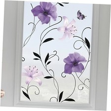 Purple Lily Stained Glass Privacy Window Film, Non-Adhesive Static Cling