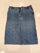 Eddie Bauer Denim Midi Skirt Womens 12 Blue Jean Straight Modest Pockets