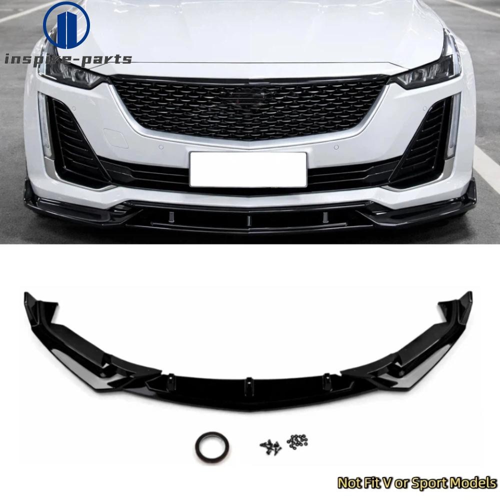 Fits 2020-2024 Cadillac CT5 Gloss Black ABS Front Bumper Lip Splitter Chin 3PCS