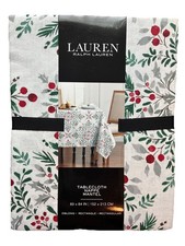 NEW Lauren Ralph Lauren Beige Tablecloth Nappe Mantel Oblong 60x84 Tailored Hem