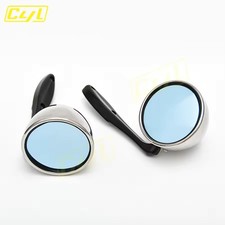 2pcs Classic Chrome Silver Side Mirror Universal Covers with Blue Lens Retro Car