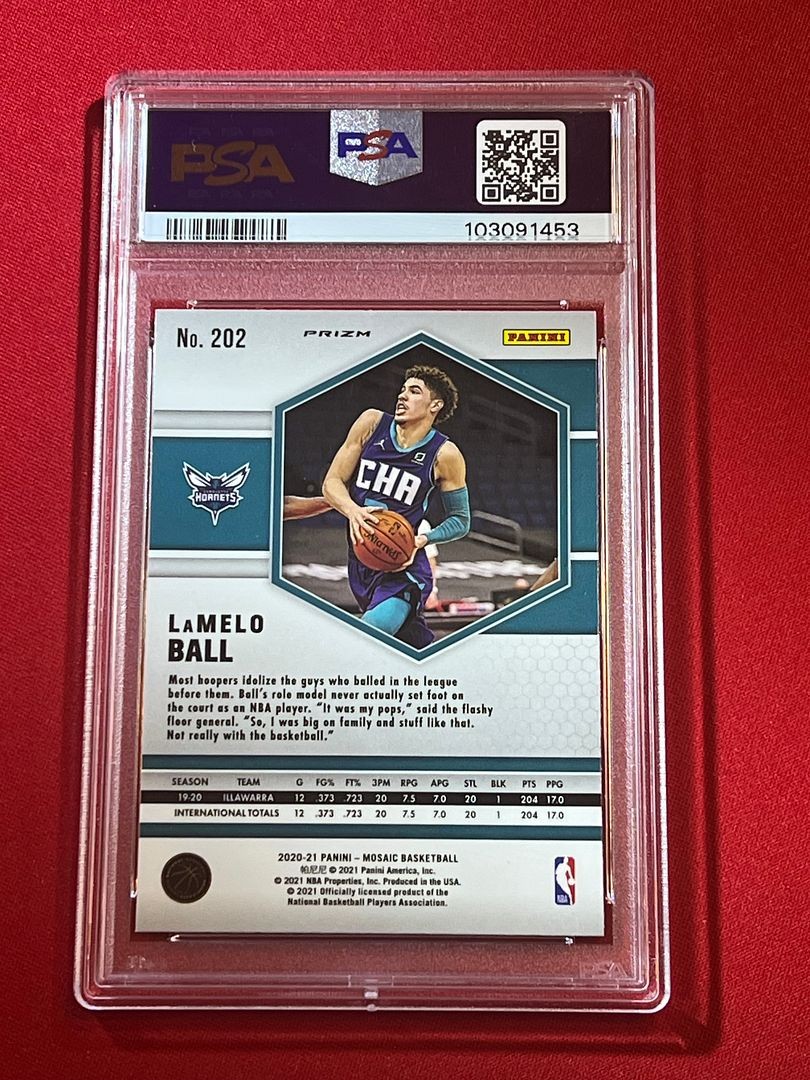 PSA 9 MINT LAMELO BALL 2020-21 Mosaic 202 RC Rookie Card RED Prizm