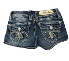 Rock Revival Shorts Womens 25 Blue Denim Sasha Embroidered Contrast Stitch Studs