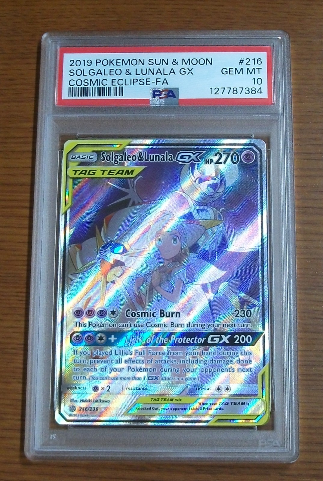 PSA 10 2019 Pokemon Sun & Moon Cosmic Eclipse Solgaleo & Lunala GX # 216