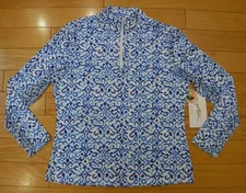 NWT GOTTEX Long Sleeve 1/4 Zip MockNeck Womens Golf/Tennis SunShirt-S @$88 BLUE