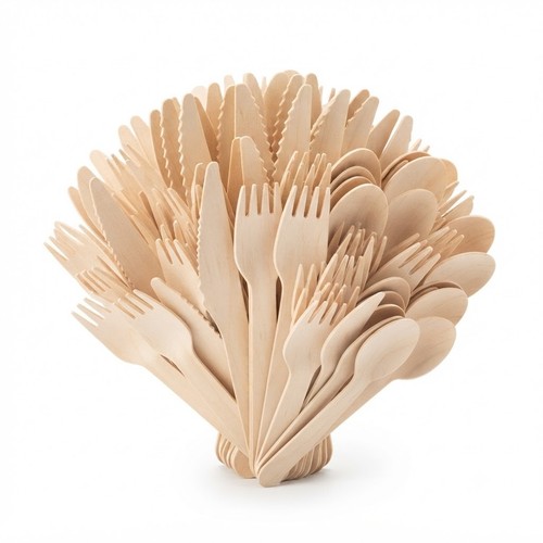 Wooden Cutlery Set Biodegradable Compostable Forks Spoons Knives for Parties