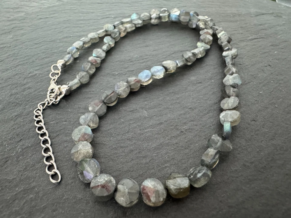 Labradorit Kette Collier facettiert 925 Silber 46+5cm ca 85 carat 6 mm Art G7 - Bild 4 von 4