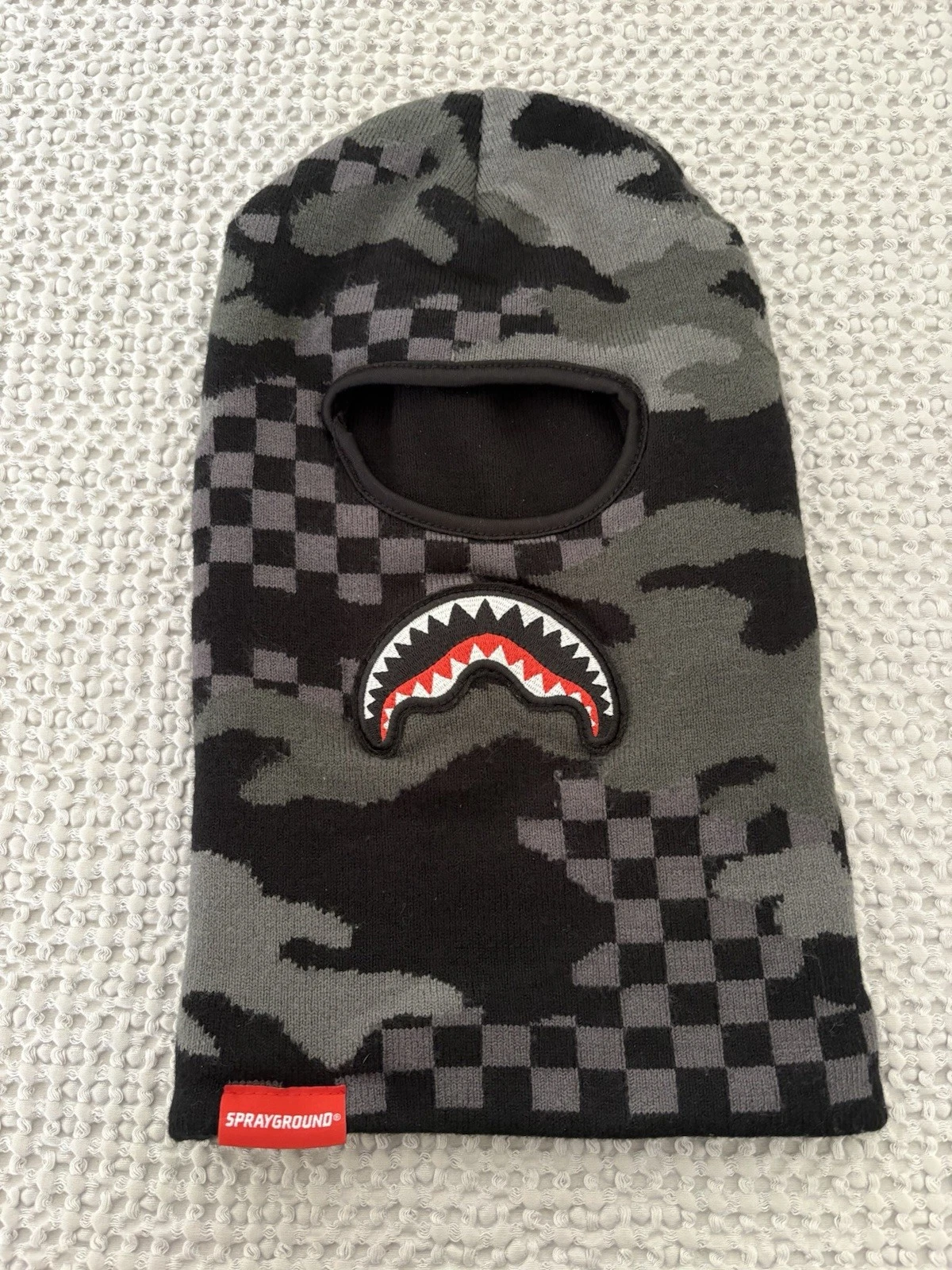 Sharks In Paris Spayground Ski Mask Adult One Size Gray Check Cotton Blend Layer