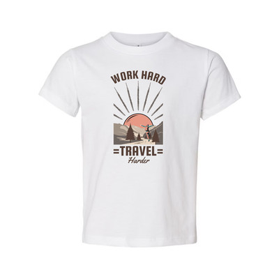 Work Hard Travel Harder Outdoor Adventure Graphic T Shirt With Sunrise Mountain