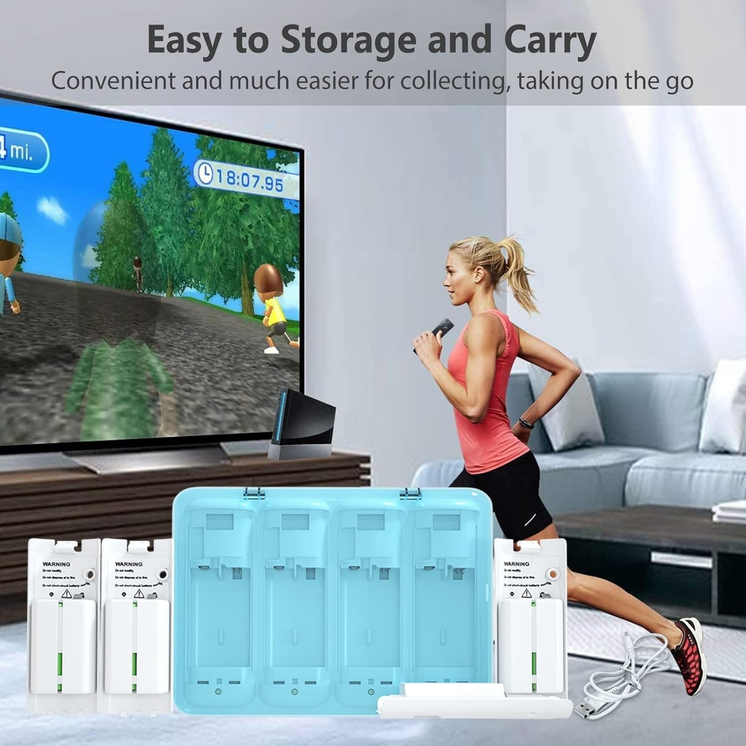 For Wii / Wii U Remote 4 Pack Battery & Charger Station 2800mAh Rechargeable